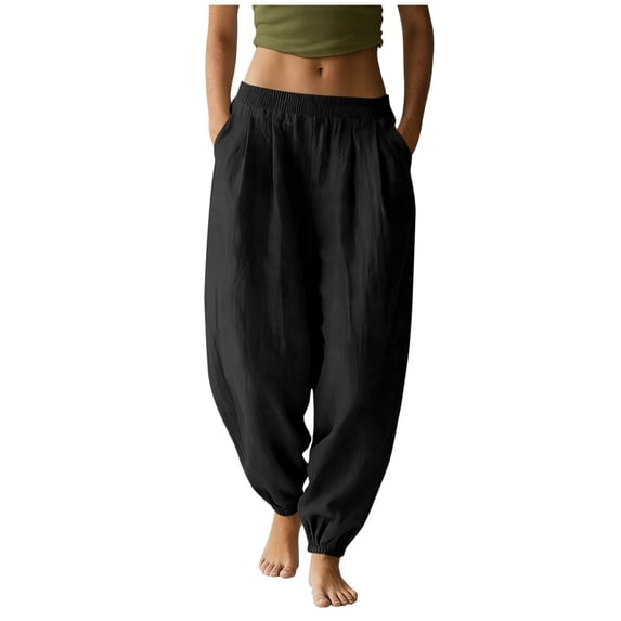 Casual Pants for Women High Waisted Lightweight Cotton Linen Harem Yoga Travel Beach Pants