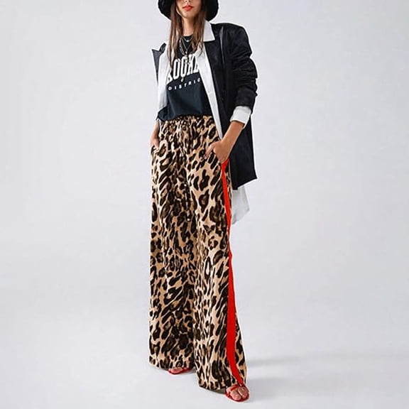 Casual Pants for Women Leopard Print Mid Waisted Jeans Denim Ankle Long Pants Trendy Vacation Outift Brown XL