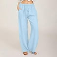 thumbnail image 1 of Casual Pants for Women Loose Elastic High Waisted Drawstring Wide Leg Pants with Pockets Light Blue S, 1 of 5