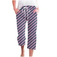 thumbnail image 1 of Casual Pants for Women Outdoor Tie High Waist Strip Print Capris Trousers with Pocket Loose Straight Leg Workout Sweatpants, Purple, XL, 1 of 5