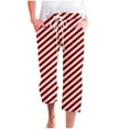 thumbnail image 1 of Casual Pants for Women Outdoor Tie High Waist Strip Print Capris Trousers with Pocket Loose Straight Leg Workout Sweatpants, Red, S, 1 of 5