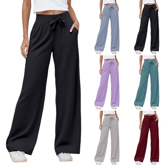 Casual Pants for Women Plus Size Dressy Workout Trousers High Waisted Straight Leg Elastic Flare Slacks