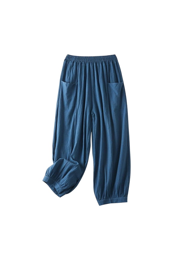 Casual Pants for Women Retro Plain Color Cotton Linen Loose Straight Leg Wide Leg Casual Pants Relaxed Fit