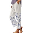 thumbnail image 1 of Casual Pants for Women Retro Printed Loose Pocket Patchwork Cotton Linen Casual Pants, 1 of 6