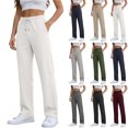 thumbnail image 1 of Casual Pants for Women Solid Color Chunky Ribbed Elastic Waist with Pocket Sports Trousers Soft Skin-Friendly Everyday Wear, 1 of 8