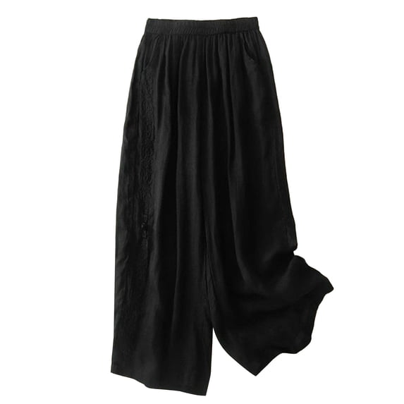 Casual Pants for Women Spring And Summer Retro Embroidered Loose Draped Nine Point Cotton Linen Casual Pants