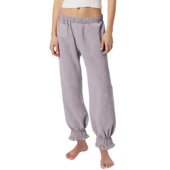 Casual Pants for Women Spring Summer Small Batch Ruffle Elastic Waist Loose Straight Bell Bottom Trousers Grey M