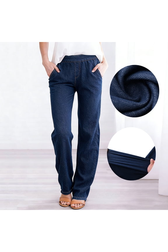 Casual Pants for Women Stretchy High Waisted Straight Leg Lounge Pants with Pockets Solid Color Soft Denim Pants Light Blue Pant,Size S-3XL