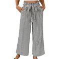 thumbnail image 1 of Casual Pants for Women Striped Elastic Drawstring Waist Straight Wide Leg Pants with Pockets, 1 of 5