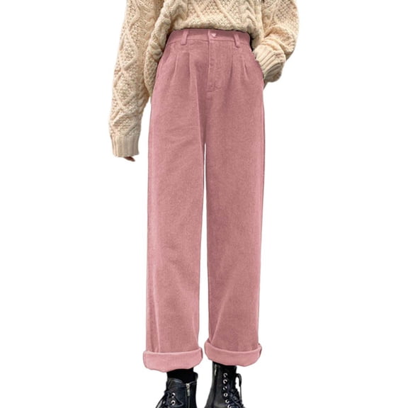 Casual Pants for Women Vintage High Waisted Straight Leg Corduroy Casual Trousers