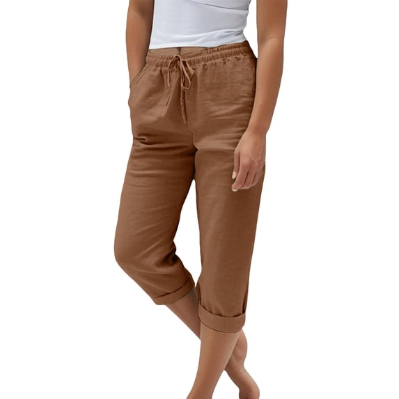 Casual Pants for Women Women's Fashionable And Casual Summer Elastic High Waisted Solid Color Cotton And Linen Loose Trousers
