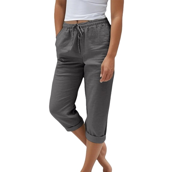 Casual Pants for Women Women's Fashionable And Casual Summer Elastic High Waisted Solid Color Cotton And Linen Loose Trousers