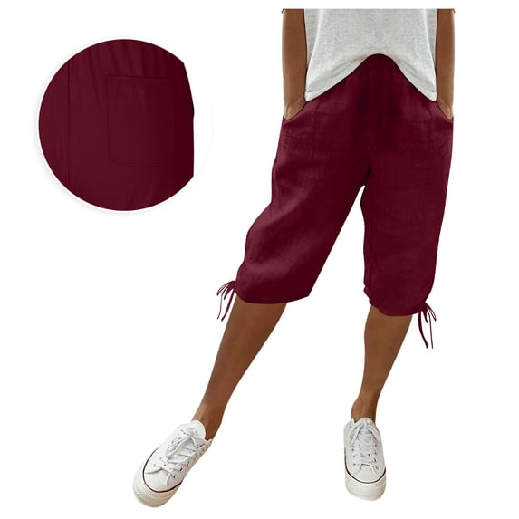 Casual Pants for Women Women's Summer Loose Breathable Cotton And Linen Quarter Pants With Back Pockets