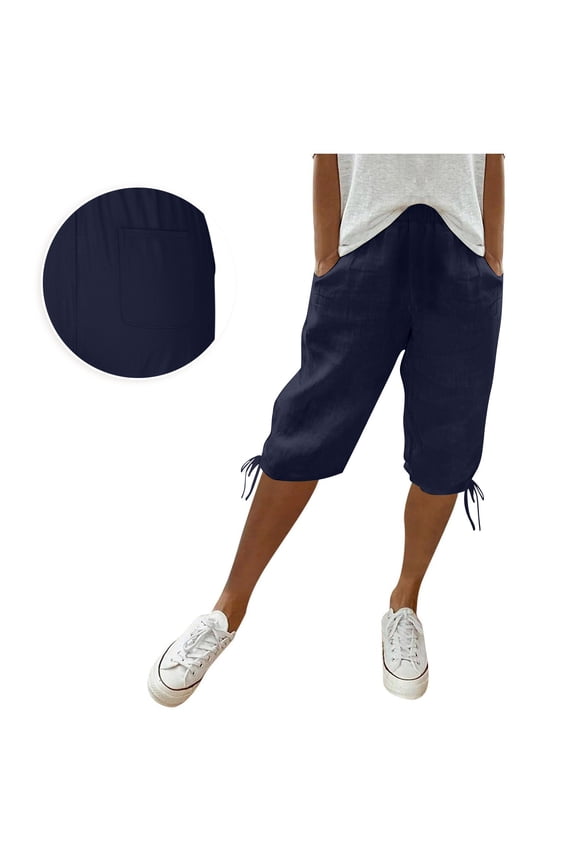 Casual Pants for Women Women's Summer Loose Breathable Cotton And Linen Quarter Pants With Back Pockets