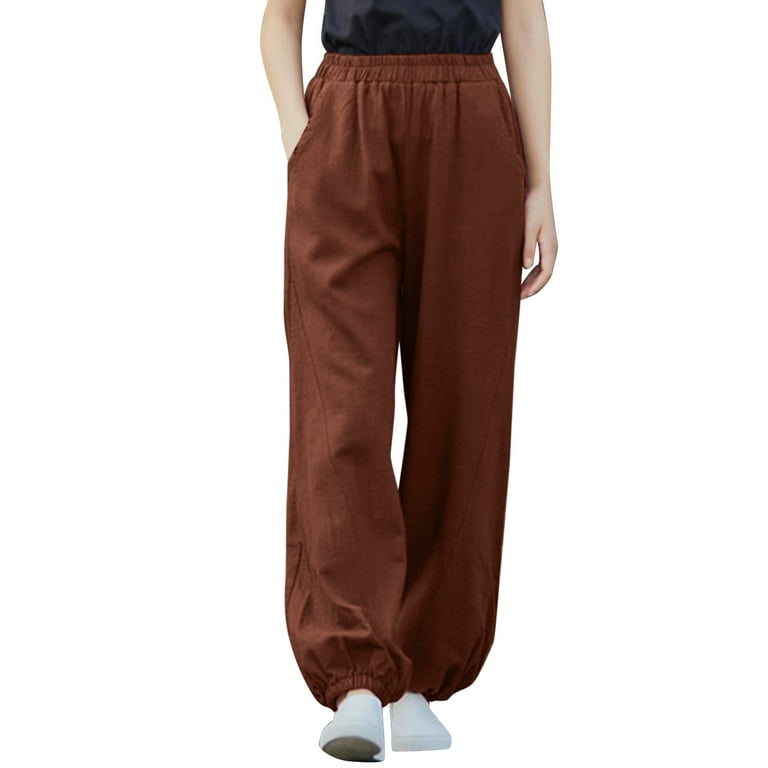 Casual Pants for Women for Work Tall Women Casual High Waisted Pants Leg  Long Pant Trousers With Pocket Loose Solid Pants Women Linen Pants