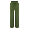 thumbnail image 1 of Casual Pants for Women trendy Elastic Waist Straight Wide Leg Cotton Linen Style Casual Trousers with Pockets, 1 of 6