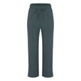 thumbnail image 1 of Casual Pants for Women trendy Elastic Waist Straight Wide Leg Cotton Linen Style Casual Trousers with Pockets, 1 of 6