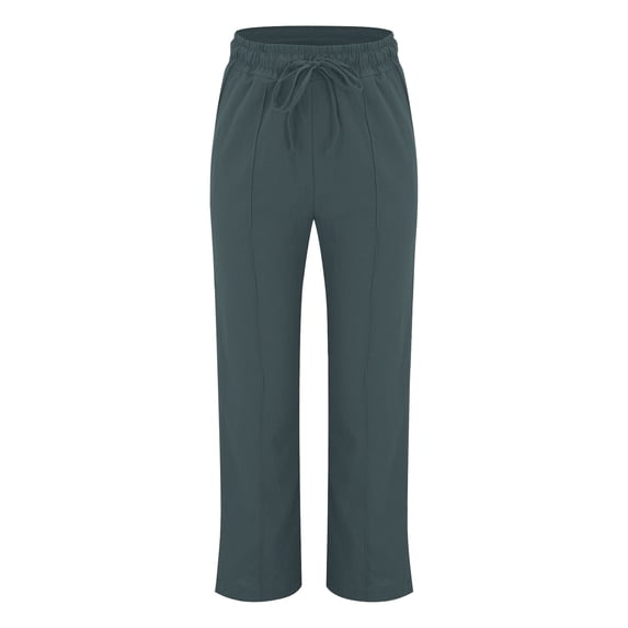 Casual Pants for Women trendy Elastic Waist Straight Wide Leg Cotton Linen Style Casual Trousers with Pockets
