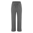 thumbnail image 1 of Casual Pants for Women trendy Elastic Waist Straight Wide Leg Cotton Linen Style Casual Trousers with Pockets, 1 of 5