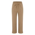thumbnail image 1 of Casual Pants for Women trendy Elastic Waist Straight Wide Leg Cotton Linen Style Casual Trousers with Pockets, 1 of 6