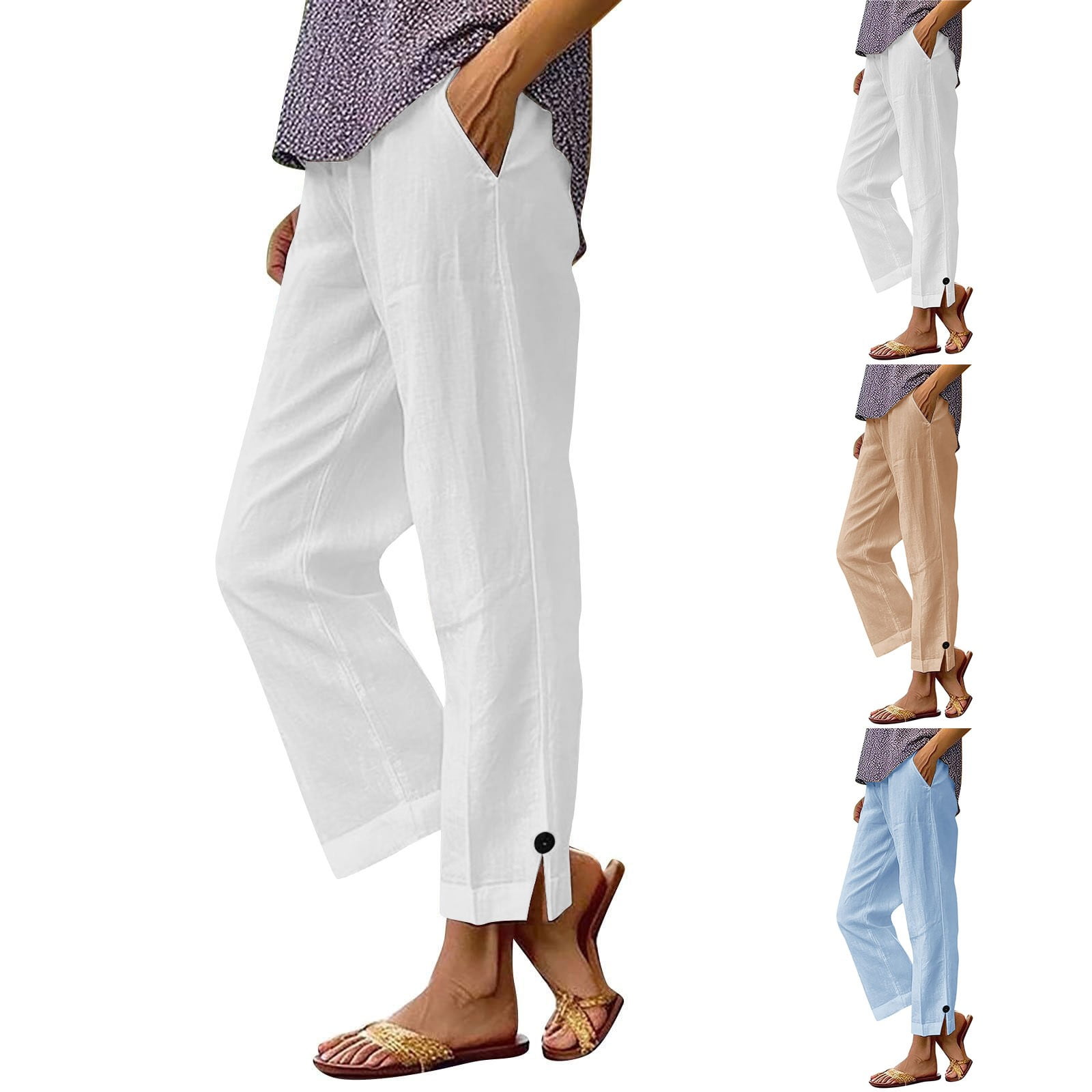 Women Solid Color Lace Up Slit High Waist Casual Fashion Pants