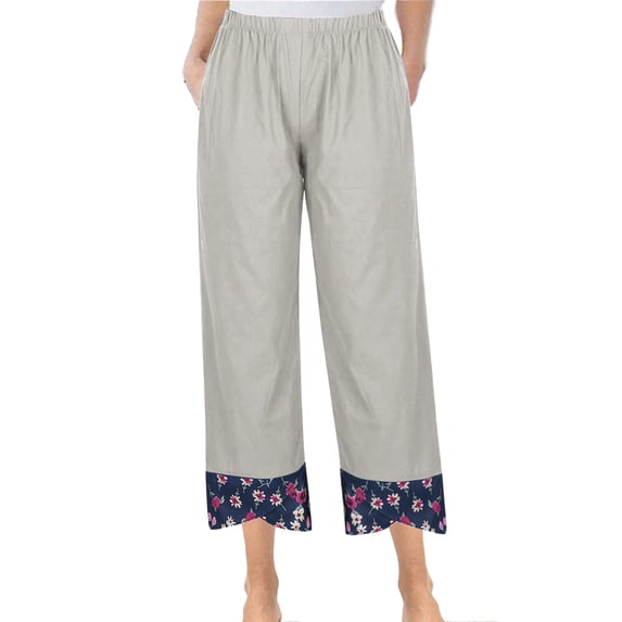 Casual Pants for Womens Cotton and Linen Plus Size Printing Elastic Loose Pants Straight Wide Leg Trousers Pocket Pant Save to 65% off!