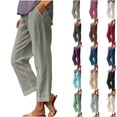thumbnail image 1 of Casual Pants for Womens Cotton and Linen Plus Size Solid Color Elastic Waist Versatile Straight Tube Casual Wide Leg Pants, 1 of 8