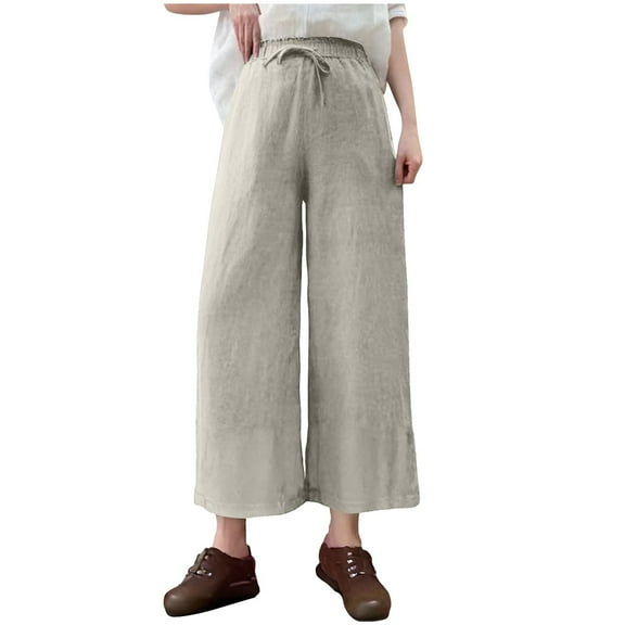 Casual Pants for Womens Cotton and Linen Plus Size Sports Elasticity Pocket High Waisted Straight Tube Home Pants Save to 65% off!