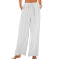 thumbnail image 1 of Casual Pants for Womens Cotton and Linen Plus Size Trousers Solid Color Drawstring Waist Long Pants With Pocket, 1 of 9