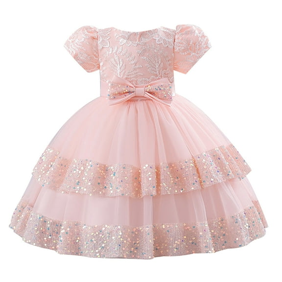 Casual Party Tulle Sundress for Kid Toddler Princess Dress Fashion Ball Gown for Little Girls Mesh Gauze Dress Short Sleeve Sparkly Sequin Birthday Prom Outfit Fluffy Summer Dresses