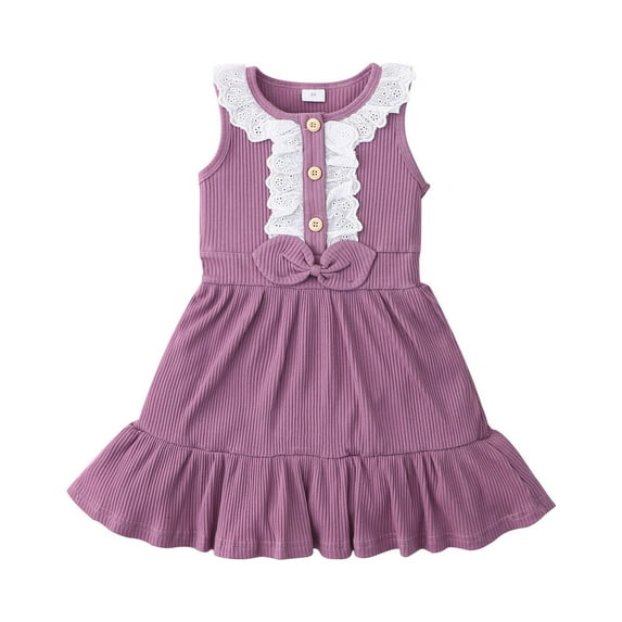 Casual Party Tulle Sundress for Kids New Toddler Kids Baby Girls Lace Ribbed Sleeveless Bowtie Princess Dress Sparkly Girls Dress Tulle Dresses Purple New