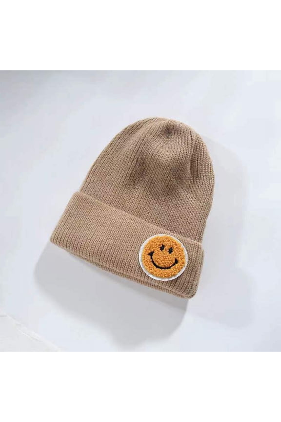 Casual Pastel Tones Yellow Smily Face Beanie (KHAKI)