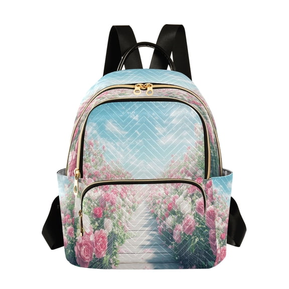Casual Pathway Surrounded by Blooming_roses Backpack for School,College and Travel, Water Resistant Bookbag,