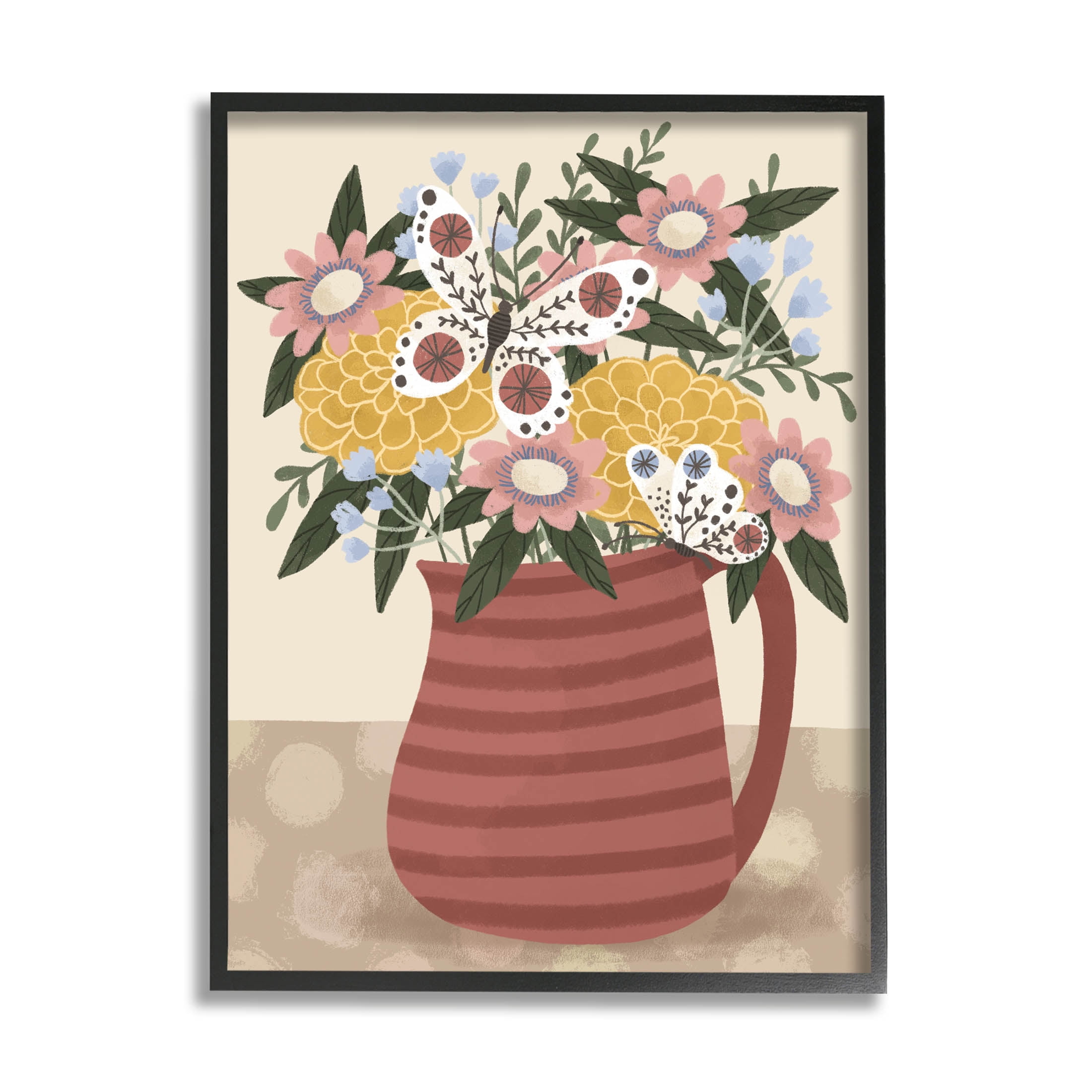 Casual Patterned Mixed Bouquet Botanical & Floral Graphic Art Black Framed Art Print Wall Art