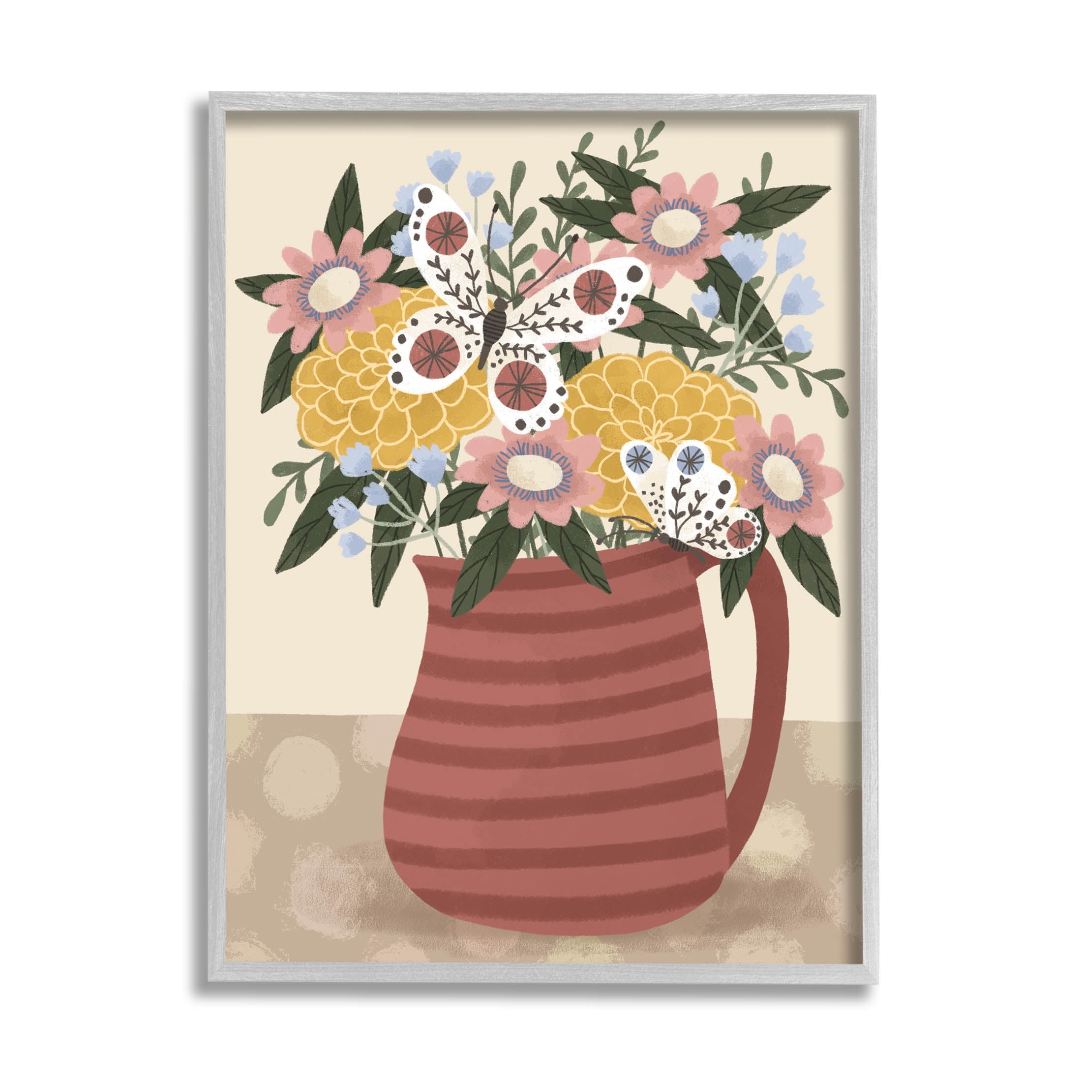 Casual Patterned Mixed Bouquet Botanical & Floral Graphic Art Gray Framed Art Print Wall Art