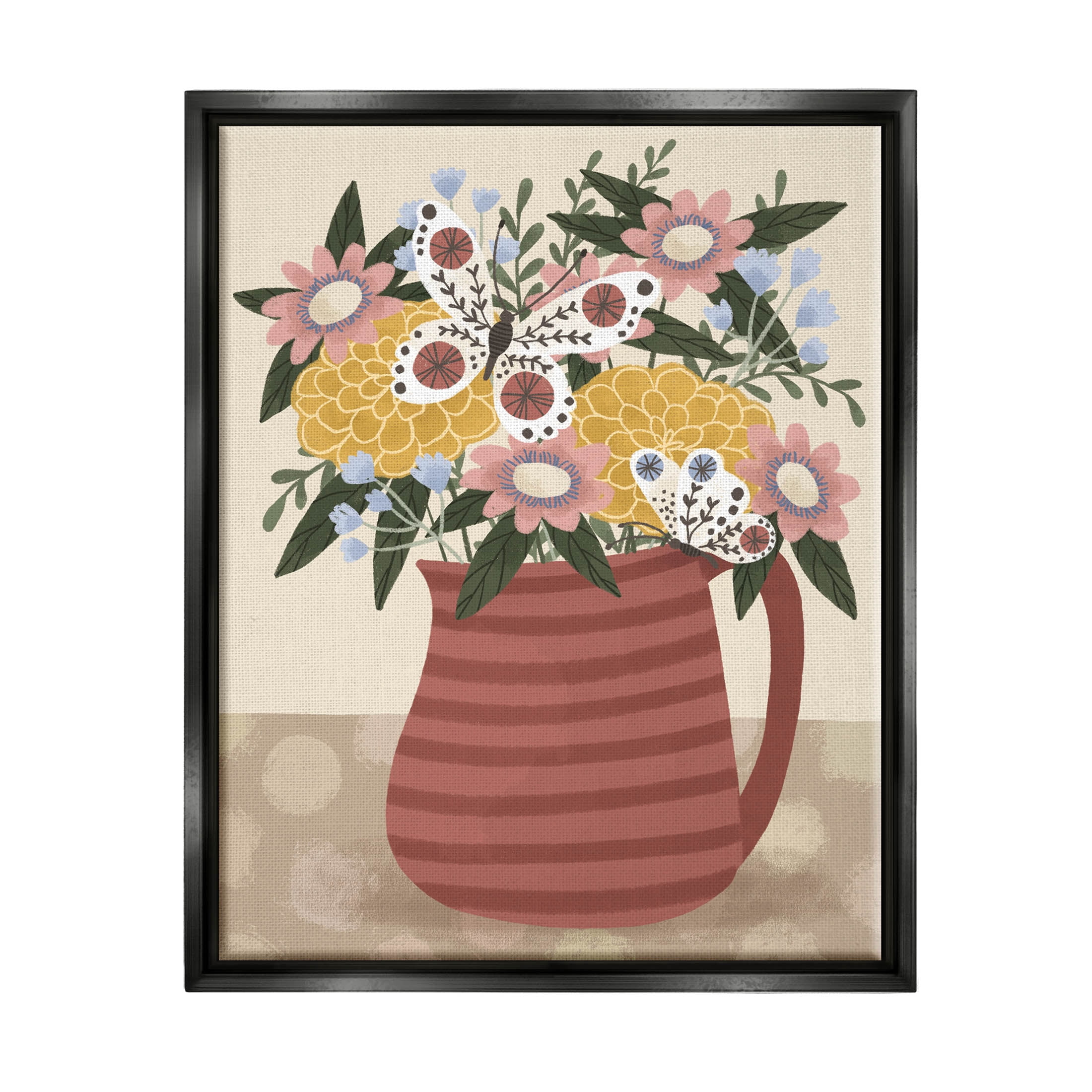 Casual Patterned Mixed Bouquet Botanical & Floral Graphic Art Jet Black Framed Art Print Wall Art