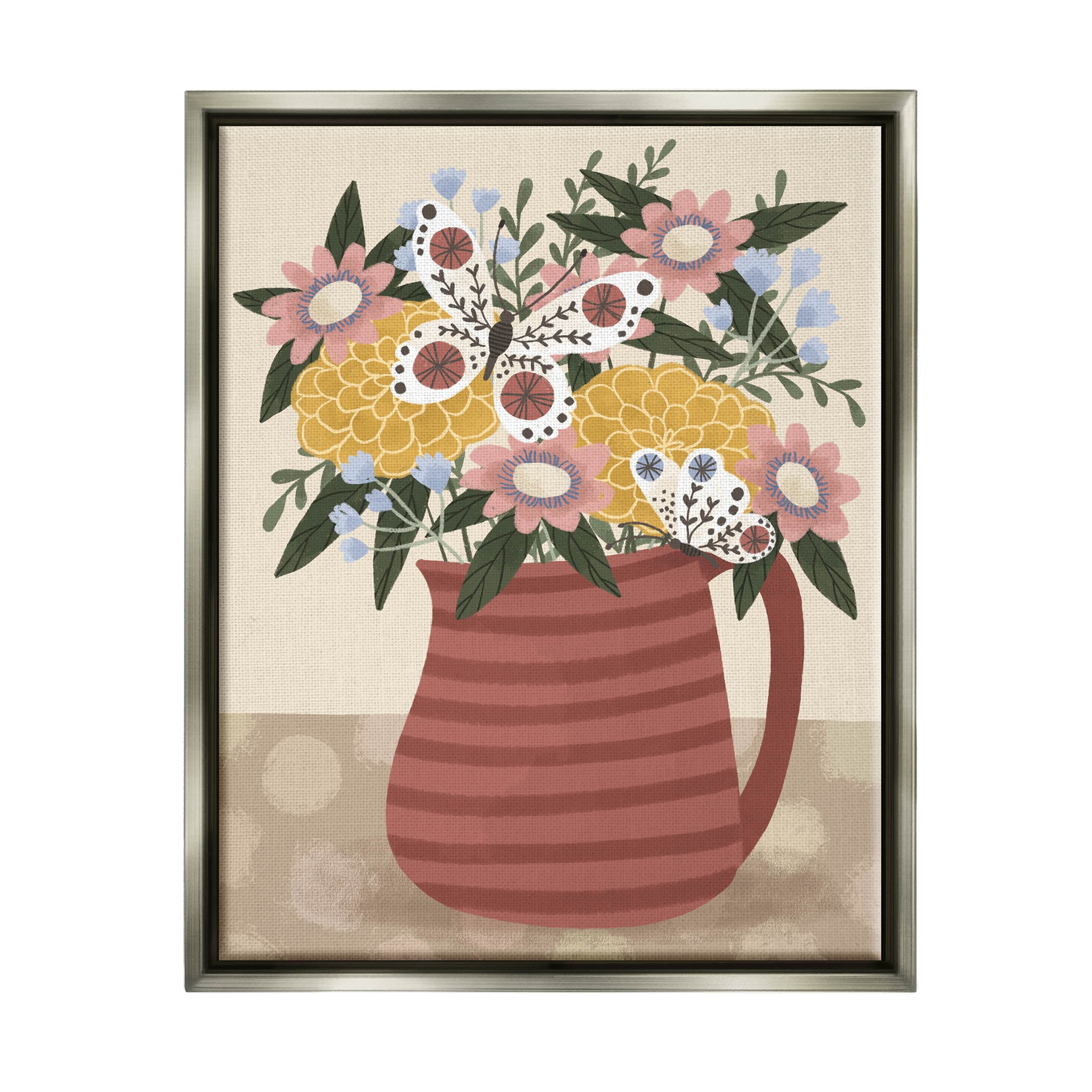 Casual Patterned Mixed Bouquet Botanical & Floral Graphic Art Luster Gray Framed Art Print Wall Art