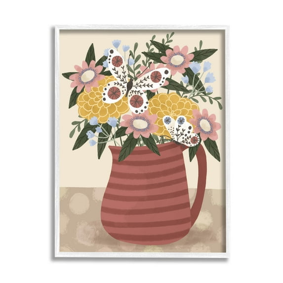Casual Patterned Mixed Bouquet Botanical & Floral Graphic Art White Framed Art Print Wall Art