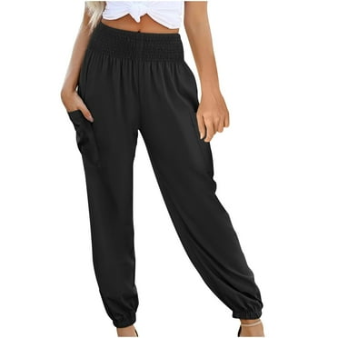 Casual Petite Leg Pants for Women Summer Casual Cropped Pant High Waist Loose Trouser with Pockets