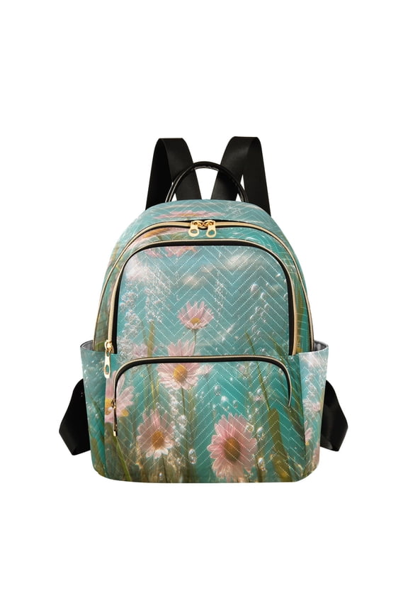 Casual Pink Flowers and Bubbles Backpack for School,College and Travel, Water Resistant Bookbag,