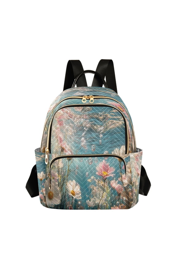 Casual Pink Flowers and Daisies Backpack for School,College and Travel, Water Resistant Bookbag,