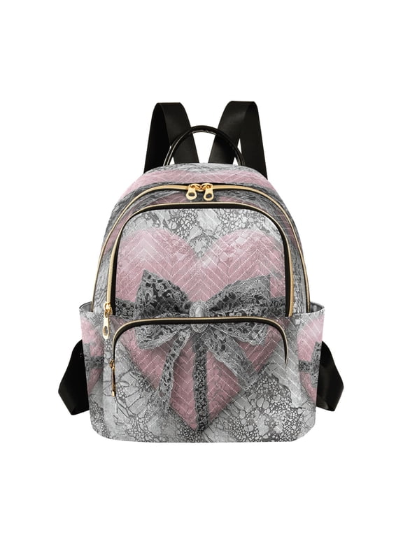 Casual Pink Heart Lace Ribbon Backpack for School,College and Travel, Water Resistant Bookbag,