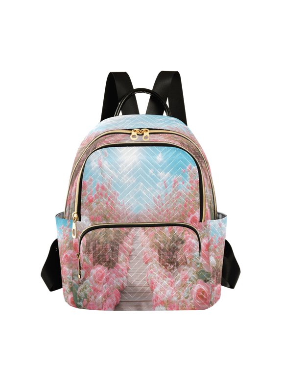 Casual Pink Rose Garden Backpack for School,College and Travel, Water Resistant Bookbag,