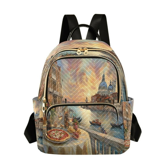 Casual Pizza and Wine Overlooking Venice Backpack for School,College and Travel, Water Resistant Bookbag,