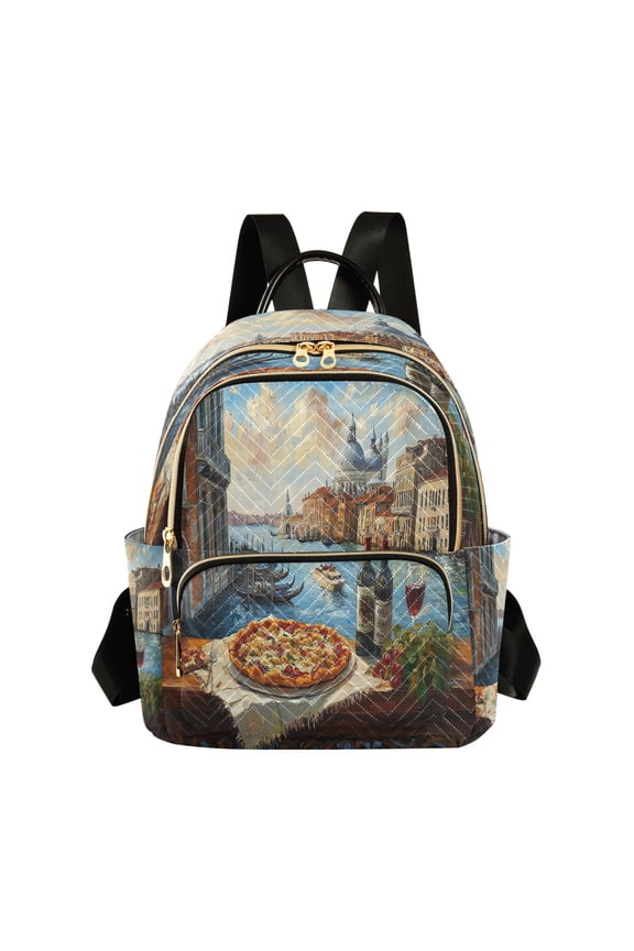 Casual Pizza and Wine by Canal Backpack for School,College and Travel, Water Resistant Bookbag,
