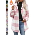 thumbnail image 1 of Casual Plaid Jackets for Women Fuzzy Collared Button Front Long Sleeve Oversized Loose Fit Outerwear, 1 of 9