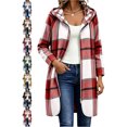 thumbnail image 1 of Casual Plaid Jackets for Women Hooded Zip Up Long Sleeve Oversized Loose Fit Mid-Length Coat, 1 of 9