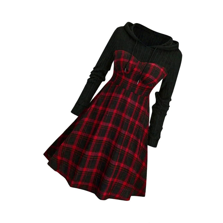Casual Plaid Print A Line Hooded Dress Multicolor Plus Size Dresses Walmart