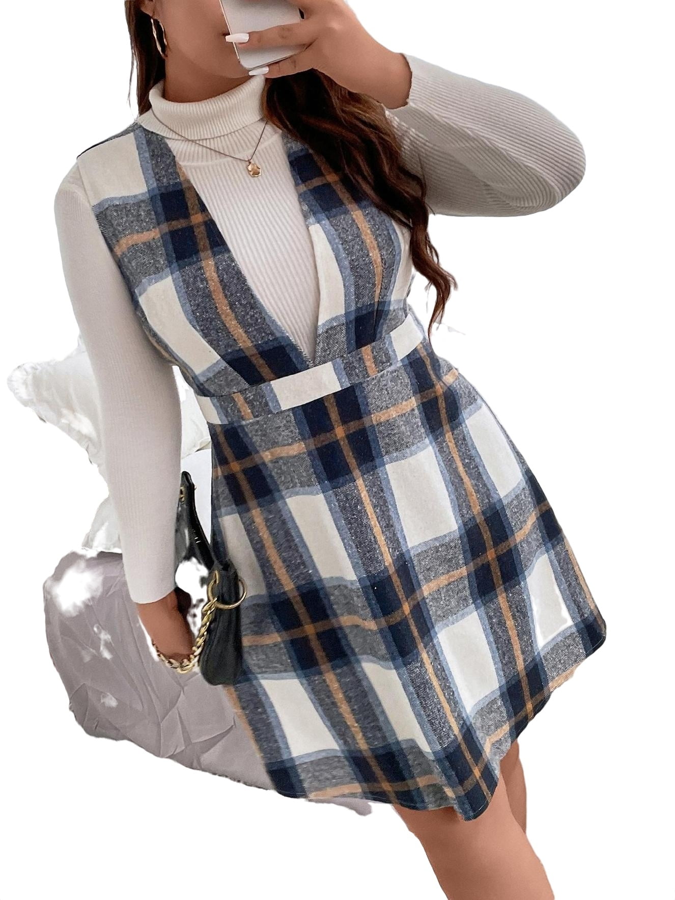 Deep v top pinafore dress