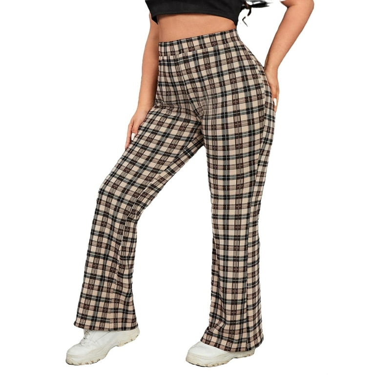 Casual Plaid Print Flare Leg Multicolor Plus Size Pants Women s Plus